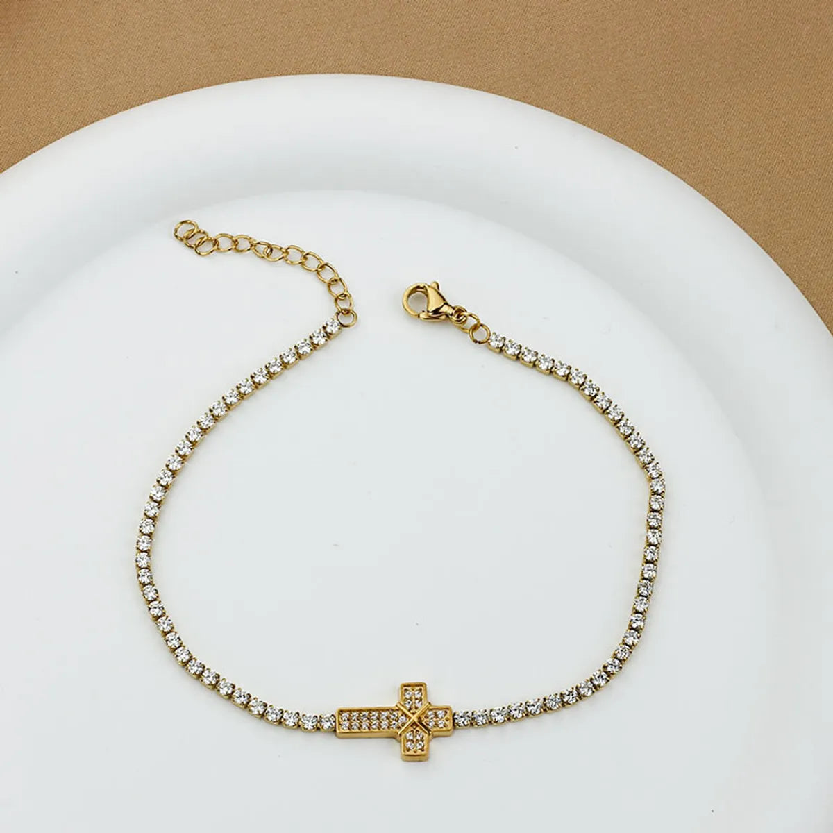 Titanium Steel Gold Plated Elegant Simple Style Plating Cross Artificial Diamond Bracelets