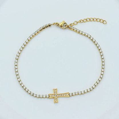 Titanium Steel Gold Plated Elegant Simple Style Plating Cross Artificial Diamond Bracelets