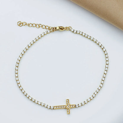 Titanium Steel Gold Plated Elegant Simple Style Plating Cross Artificial Diamond Bracelets