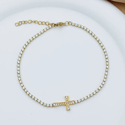 Titanium Steel Gold Plated Elegant Simple Style Plating Cross Artificial Diamond Bracelets