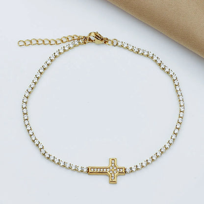 Titanium Steel Gold Plated Elegant Simple Style Plating Cross Artificial Diamond Bracelets