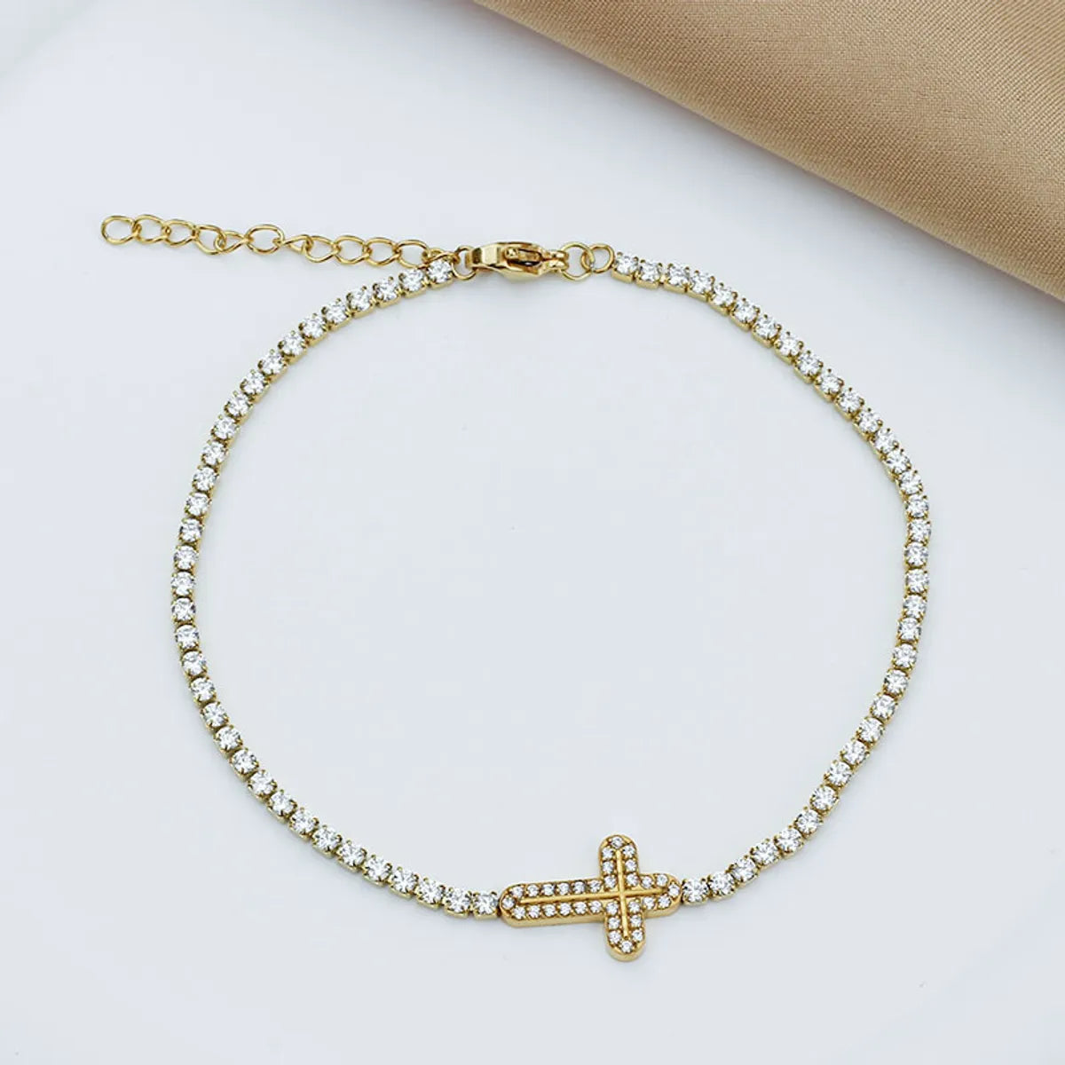 Titanium Steel Gold Plated Elegant Simple Style Plating Cross Artificial Diamond Bracelets