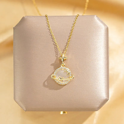 Titanium Steel Gold Plated Glam Luxurious Plating Inlay Solid Color Diamond Pendant Necklace