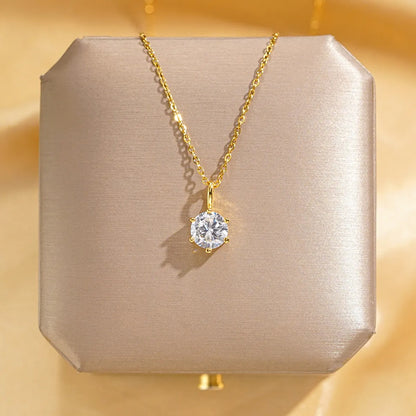 Titanium Steel Gold Plated Glam Luxurious Plating Inlay Solid Color Diamond Pendant Necklace