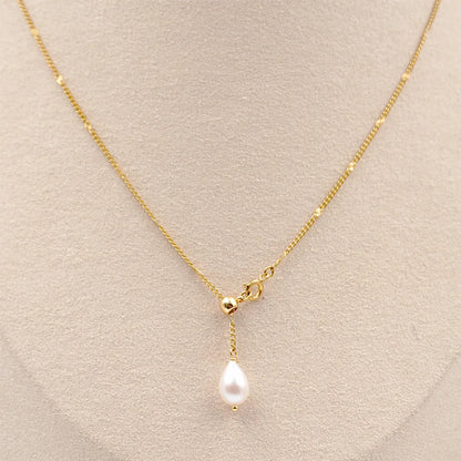 Titanium Steel Gold Plated Modern Style Simple Style Classic Style Water Droplets Pearl Pendant Necklace