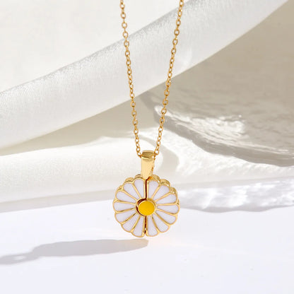 Wholesale Jewelry Romantic Sweet Simple Style Moon Rose Daisy Titanium Steel Resin Zircon 18K Gold Plated Enamel Plating Inlay Pendant Necklace