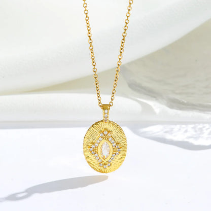 Wholesale Jewelry Romantic Sweet Simple Style Moon Rose Daisy Titanium Steel Resin Zircon 18K Gold Plated Enamel Plating Inlay Pendant Necklace