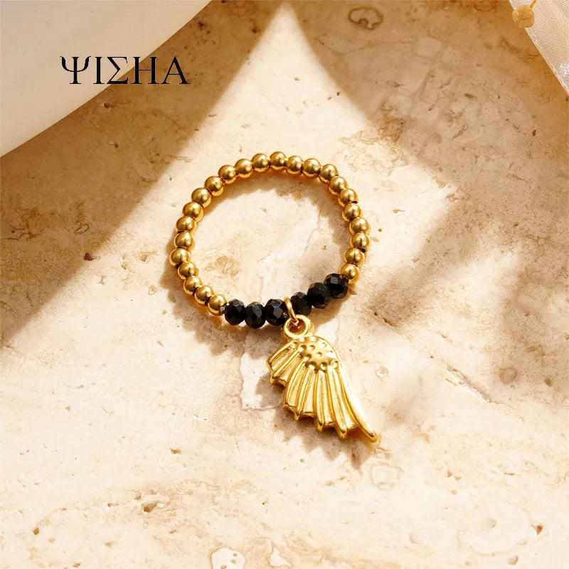 Titanium Steel Gold Plated Simple Style Classic Style Beaded Plating Solid Color Rings