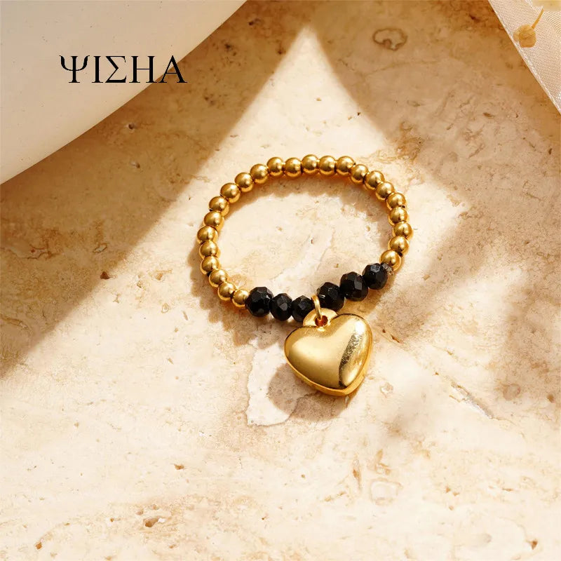 Titanium Steel Gold Plated Simple Style Classic Style Beaded Plating Solid Color Rings