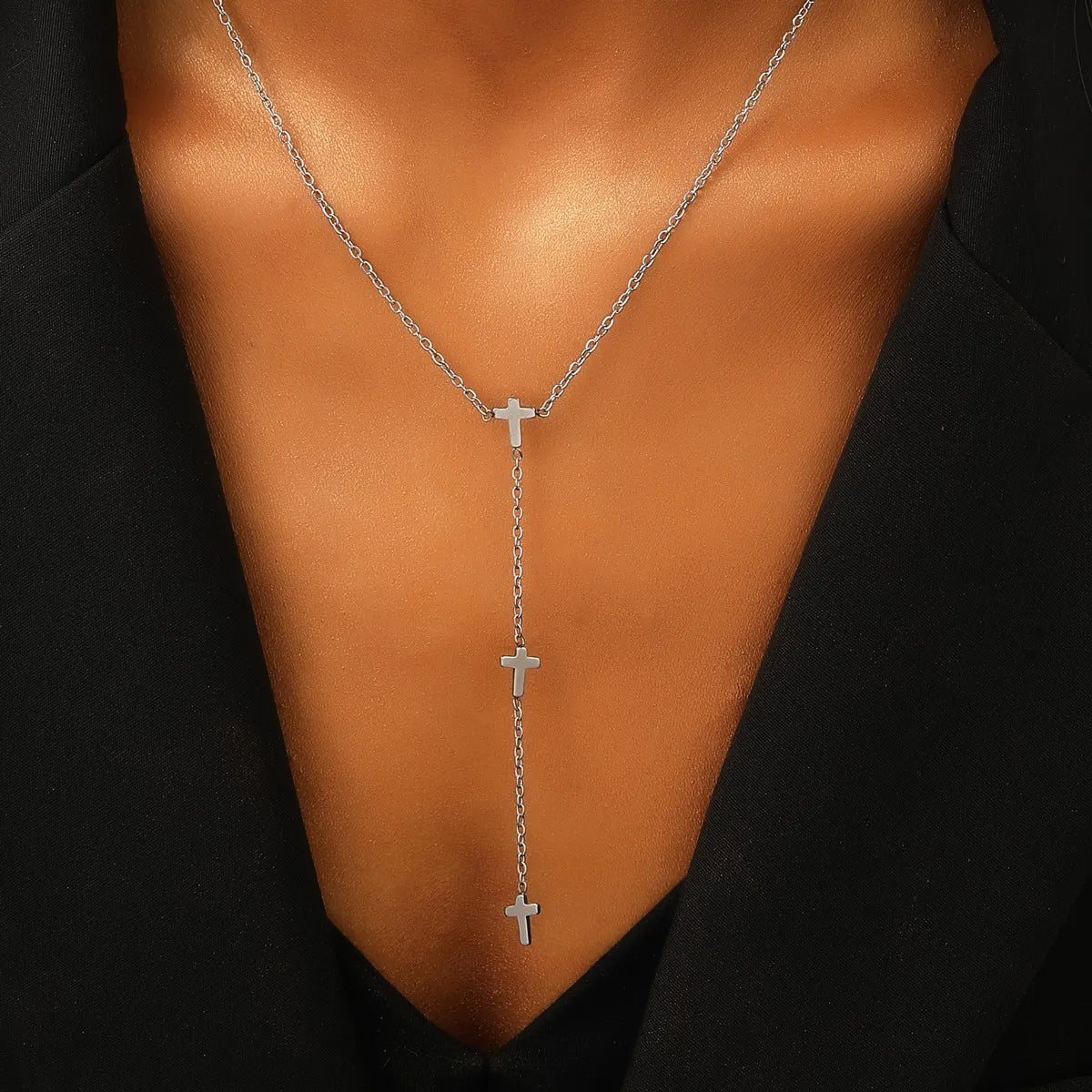 Titanium Steel Gold Plated Simple Style Cross Heart Shape Butterfly Pendant Necklace