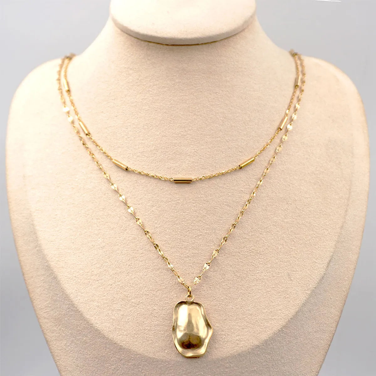 Titanium Steel Gold Plated Simple Style Geometric Double Layer Necklaces