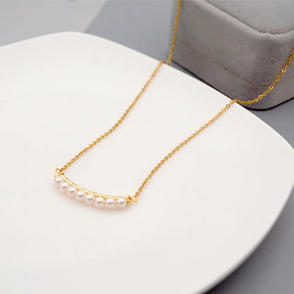 Titanium Steel Gold Plated Simple Style Geometric Inlay Artificial Pearls Necklace