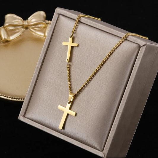 Titanium Steel Hip-Hop Cross Polishing Pendant Necklace