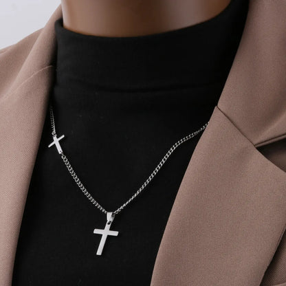 Titanium Steel Hip-Hop Cross Polishing Pendant Necklace