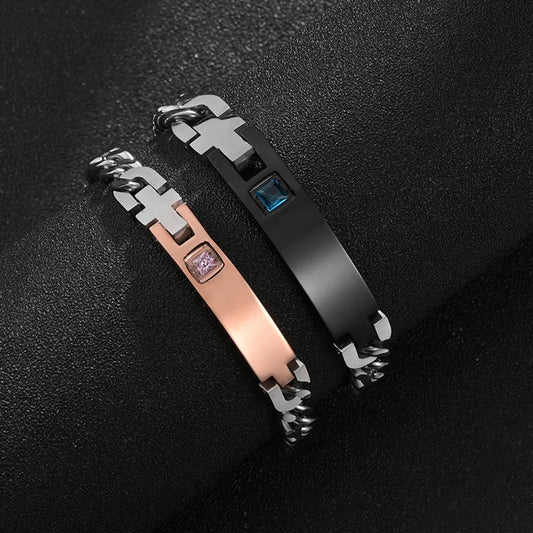 Titanium Steel Hip-hop Cross Square Plating Inlay Zircon Bracelets