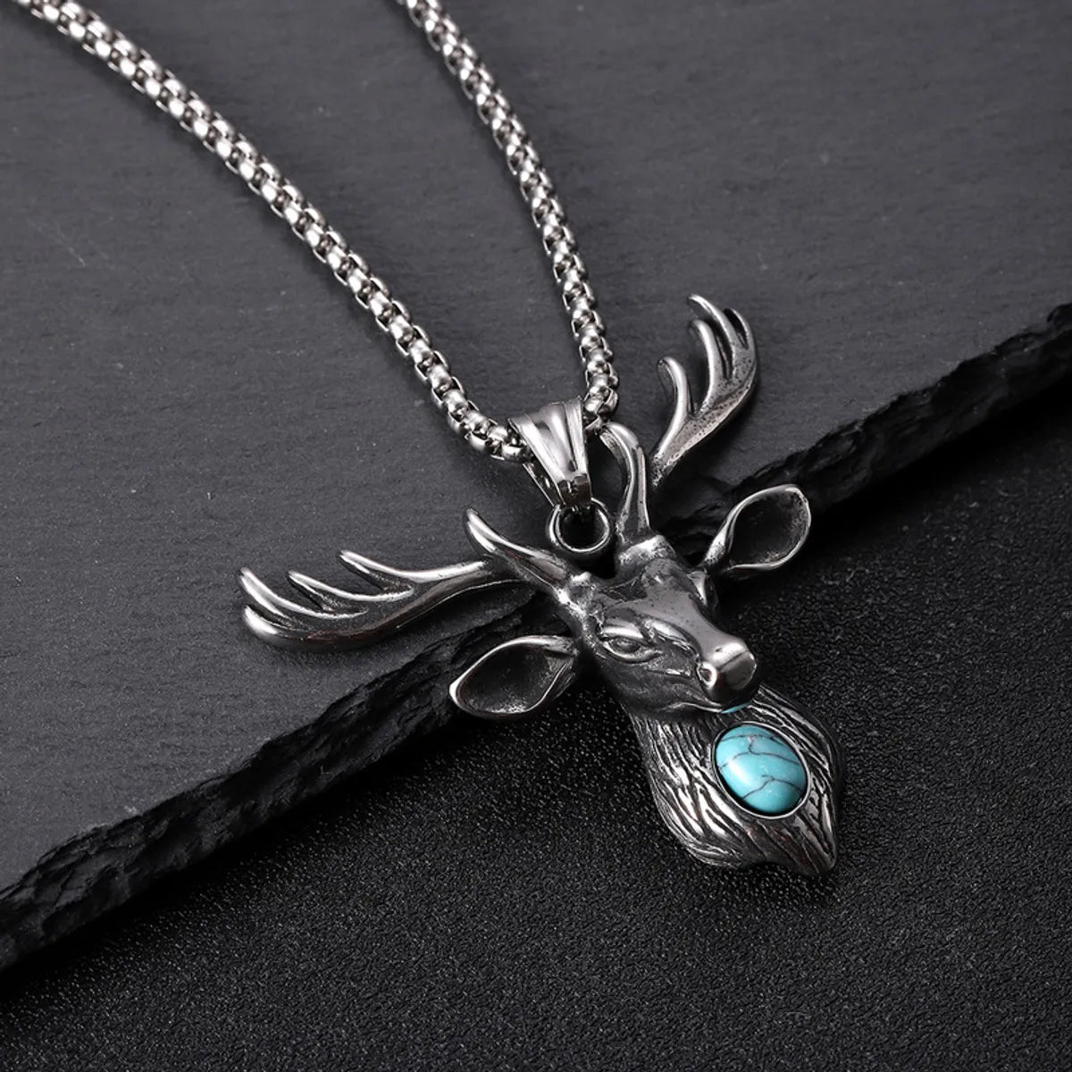 304 Stainless Steel Hip-Hop Punk Scissors COMD Hammer Turquoise Glass Stone Pendant Necklace