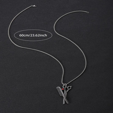 304 Stainless Steel Hip-Hop Punk Scissors COMD Hammer Turquoise Glass Stone Pendant Necklace