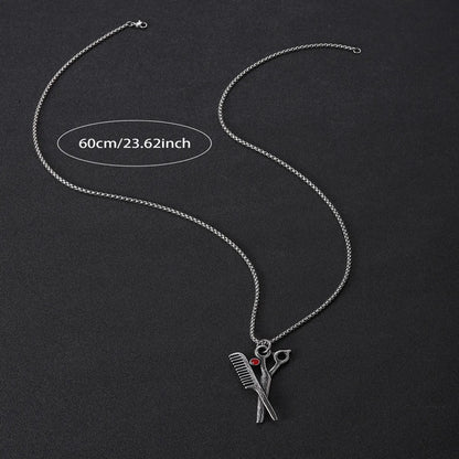 304 Stainless Steel Hip-Hop Punk Scissors COMD Hammer Turquoise Glass Stone Pendant Necklace