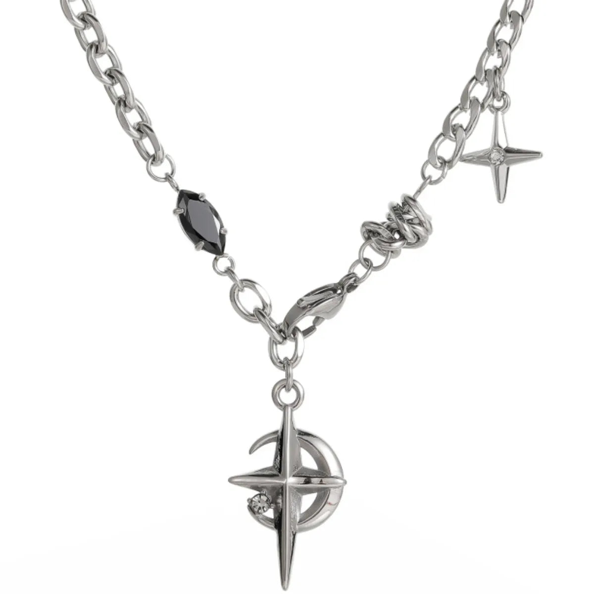 Titanium Steel Hip-Hop Star Polishing Chain Inlay Gem Pendant Necklace