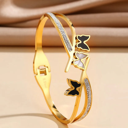 Titanium Steel IG Style Butterfly Plating Inlay Zircon Bangle