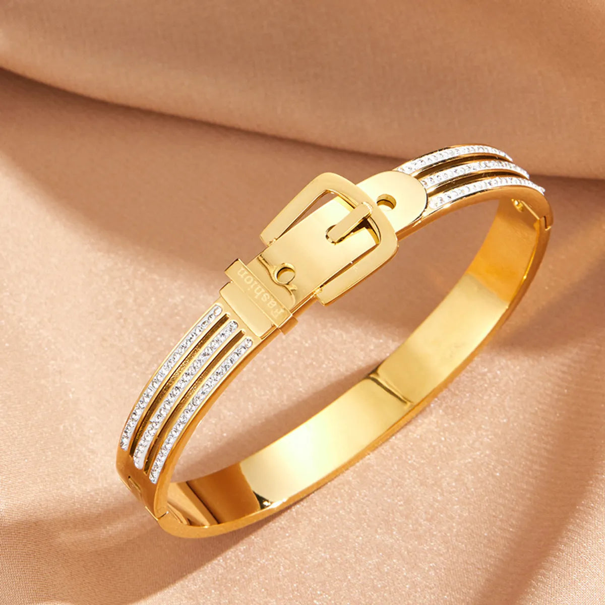 Titanium Steel IG Style Geometric Plating Inlay Zircon Bangle