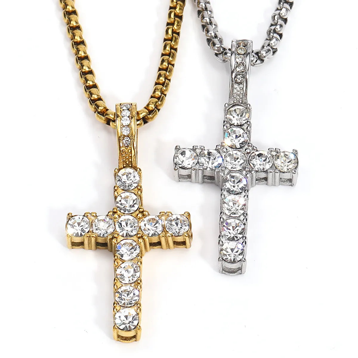 Titanium Steel Ig Style Hip-hop Korean Style Cross Inlay Zircon Pendant Necklace