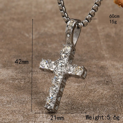 Titanium Steel Ig Style Hip-hop Korean Style Cross Inlay Zircon Pendant Necklace