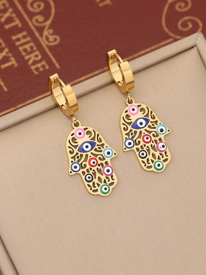 Titanium Steel IG Style Lady Bohemian Enamel Water Droplets Heart Shape Bell Jewelry Set