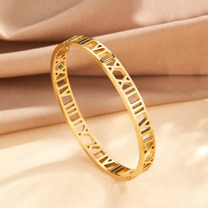 Titanium Steel IG Style Roman Numeral Plating Bangle