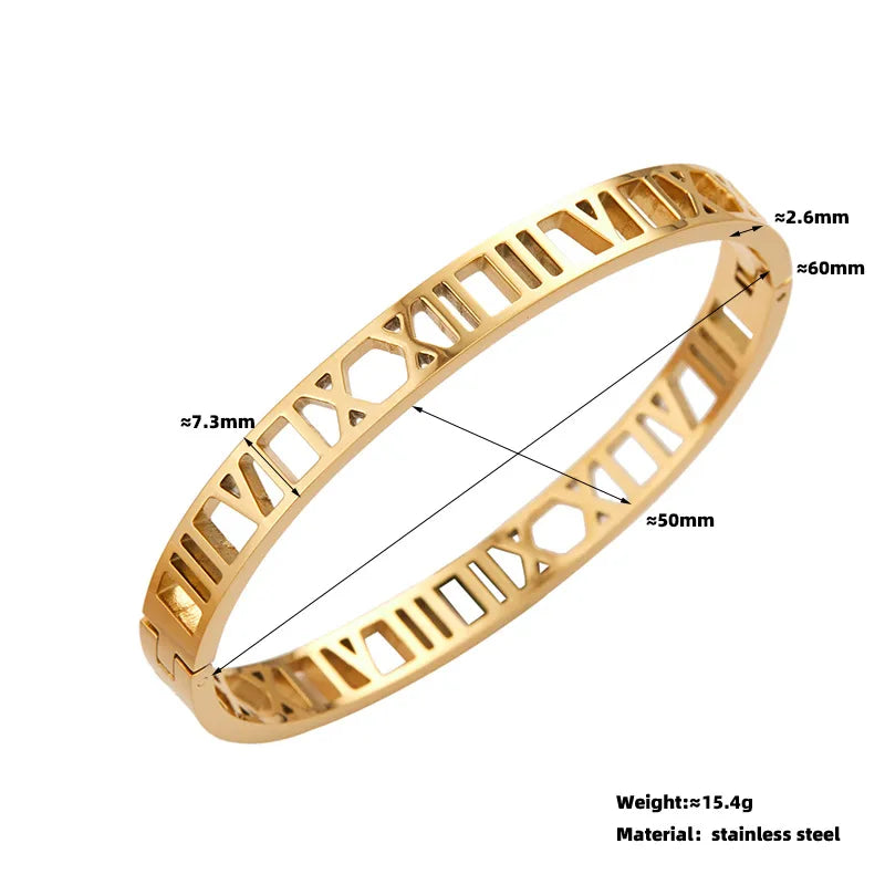 Titanium Steel IG Style Roman Numeral Plating Bangle