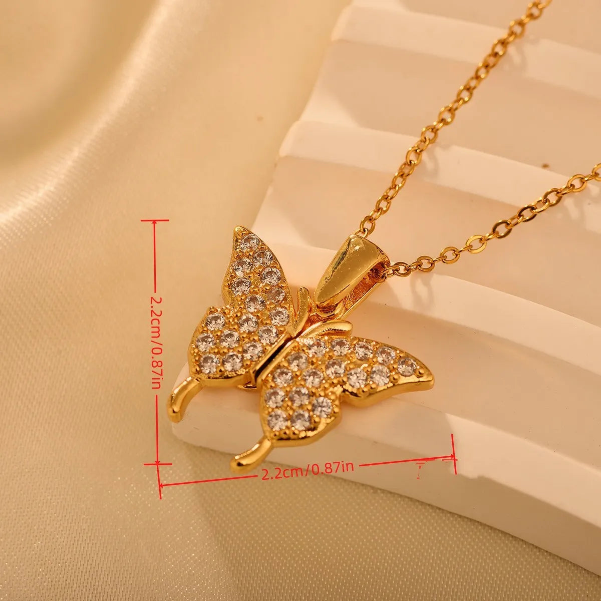 Titanium Steel IG Style Shiny Butterfly Inlay Zircon Pendant Necklace