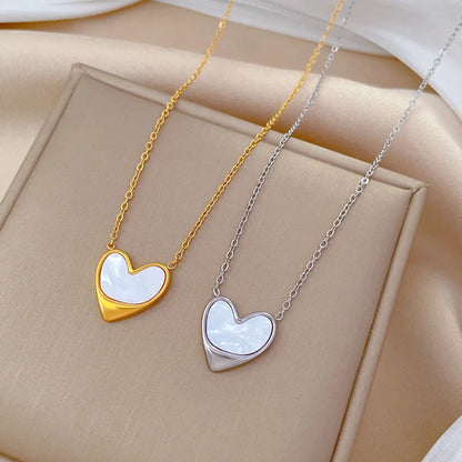 Titanium Steel IG Style Simple Style Classic Style Irregular Inlay Heart Shape Shell Pendant Necklace