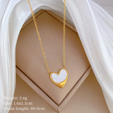 Titanium Steel IG Style Simple Style Classic Style Irregular Inlay Heart Shape Shell Pendant Necklace