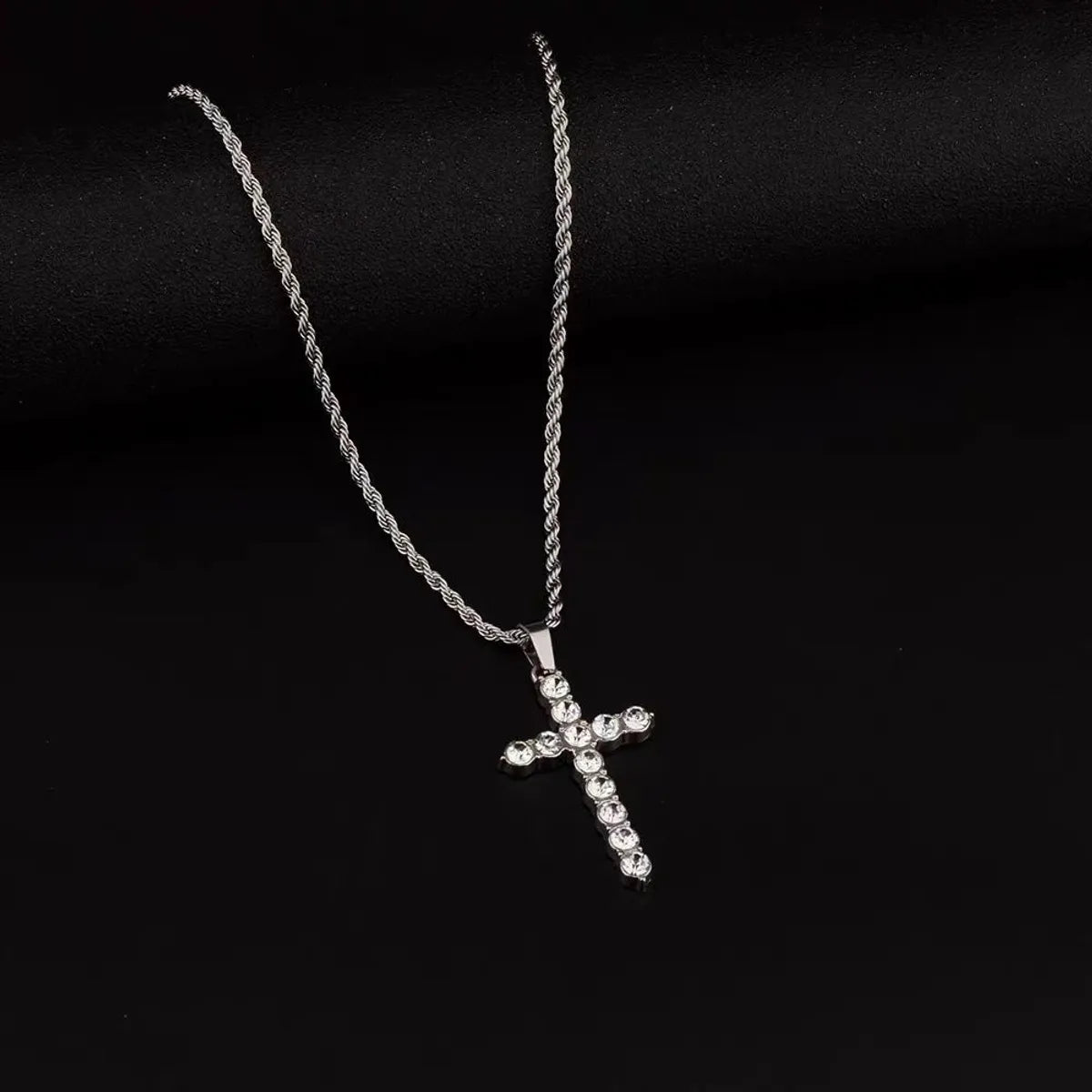 Titanium Steel IG Style Simple Style Cross Inlay Zircon Pendant Necklace