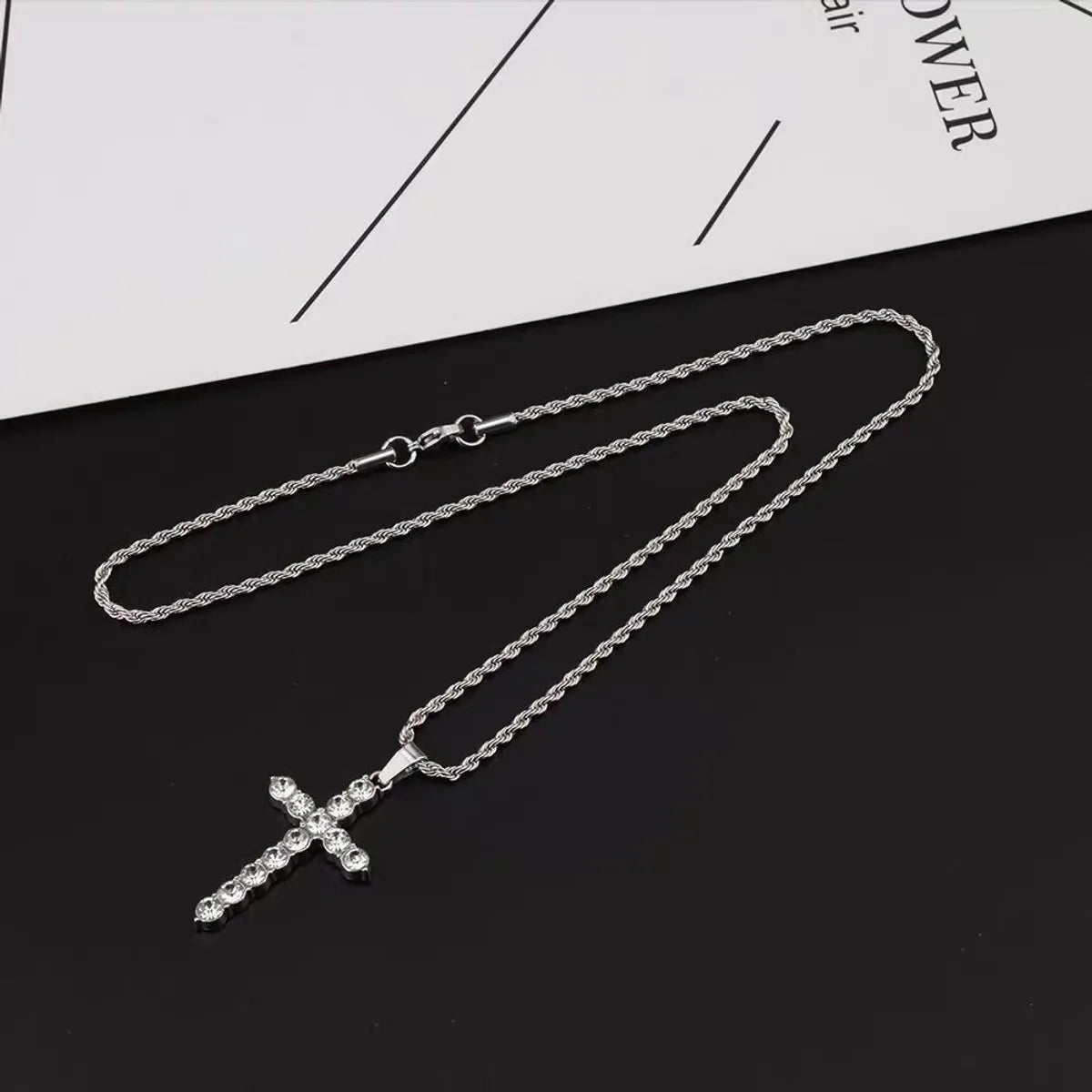 Titanium Steel IG Style Simple Style Cross Inlay Zircon Pendant Necklace