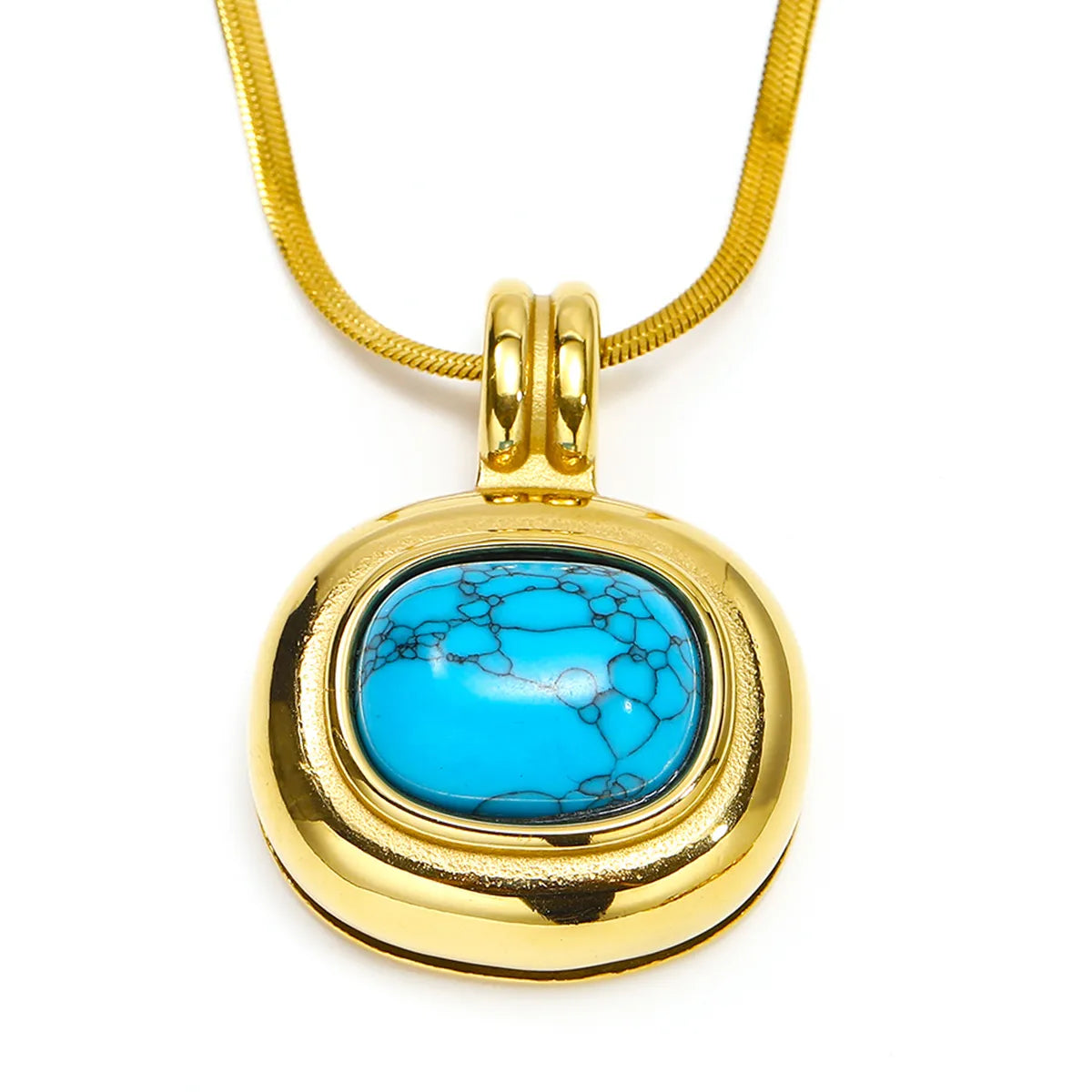 Titanium Steel IG Style Simple Style Oval Plating Inlay Turquoise Opal Tiger Eye Pendant Necklace