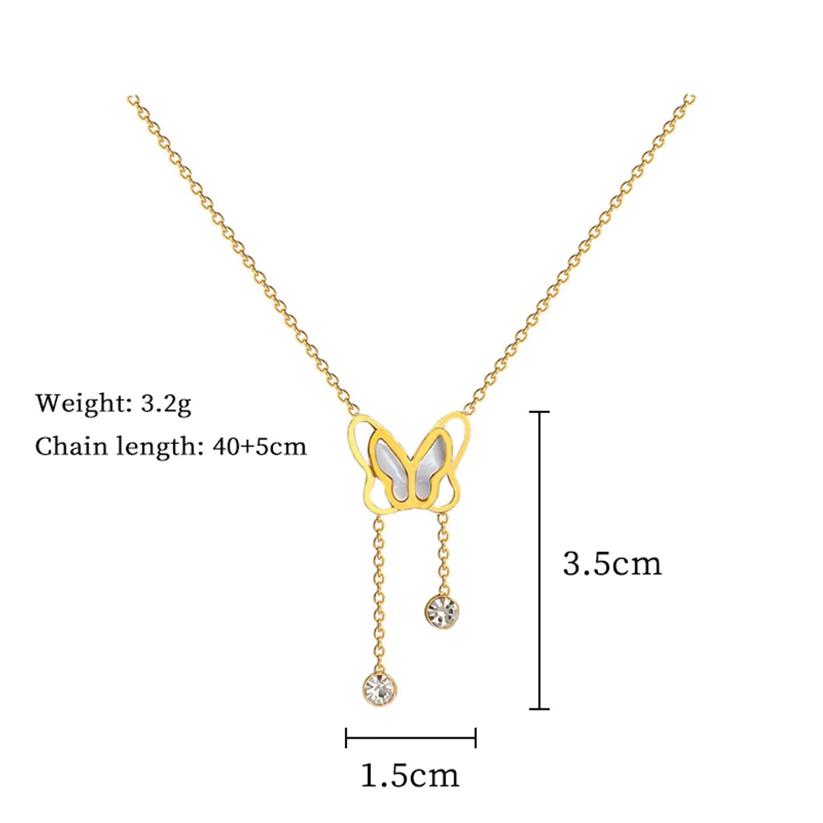 Titanium Steel IG Style Sweet Butterfly Plating Inlay Shell Zircon Necklace