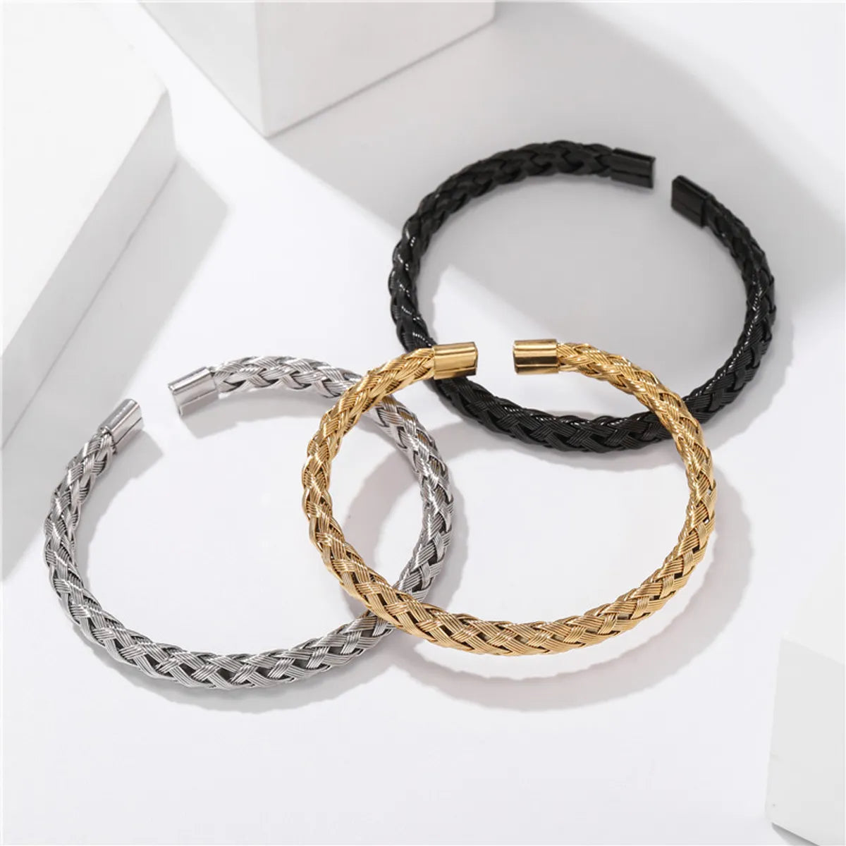 Titanium Steel Jewelry Twist Braided Steel Wire Opening Bracelet Simple All- Match Stainless Steel Jewelry Wholesale Gooddiy