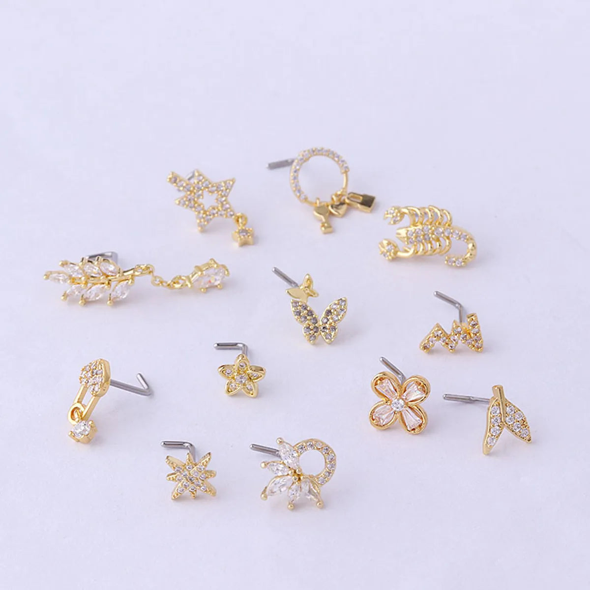 Titanium Steel L Screw Rod Fashion Zircon Nose Stud Piercing Jewelry Nose Ring