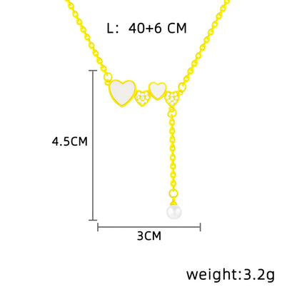 Wholesale Jewelry Modern Style Simple Style Heart Shape Titanium Steel Pearl Zircon Inlay Pendant Necklace