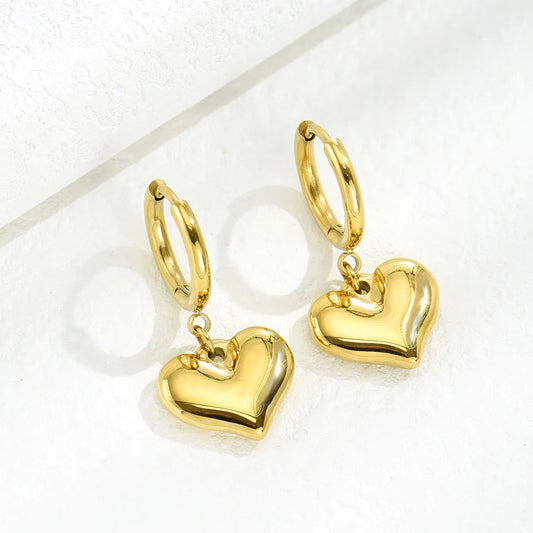 Titanium Steel Plated 14k Gold Fashion Heart Drop Earrings