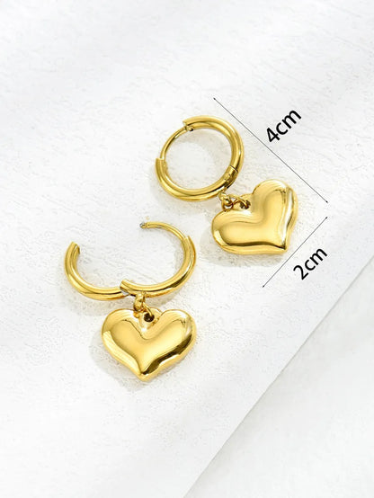 Titanium Steel Plated 14k Gold Fashion Heart Drop Earrings