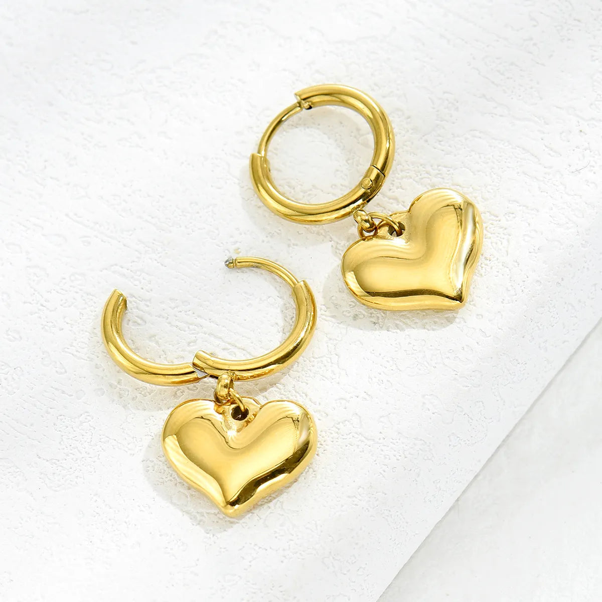 Titanium Steel Plated 14k Gold Fashion Heart Drop Earrings