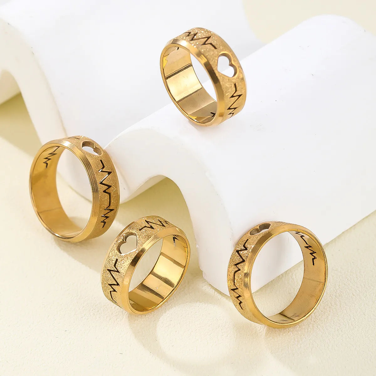 Titanium Steel Retro Geometric Letter Lines Plating Rings