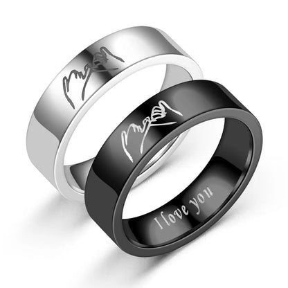 Titanium Steel Retro Love Ilove You Hand In Hand Couple Ring