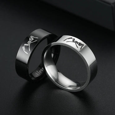 Titanium Steel Retro Love Ilove You Hand In Hand Couple Ring