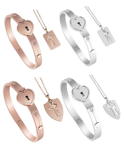 Titanium Steel Rose Gold Plated Elegant Simple Style Commute Hollow Out Inlay Heart Shape Key Lock Rhinestones Jewelry Set