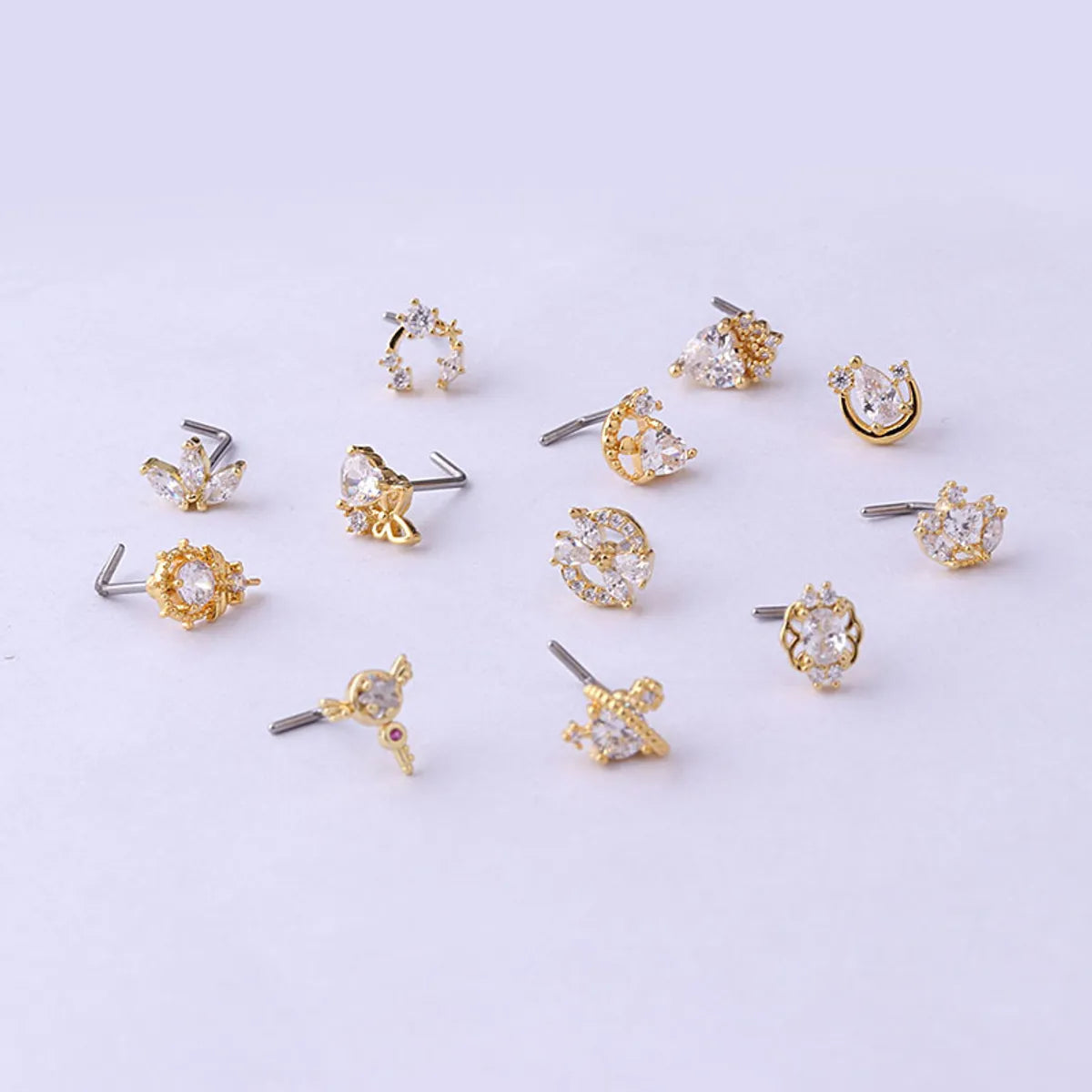 Fashion Heart Stainless Steel Plating Zircon Nose Studs