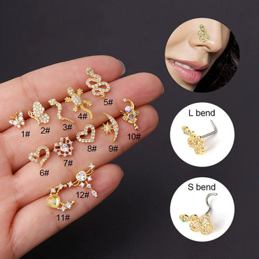 Titanium Steel Screw Rod Zircon Nose Nail Jewelry