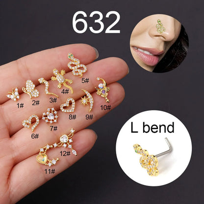 Titanium Steel Screw Rod Zircon Nose Nail Jewelry